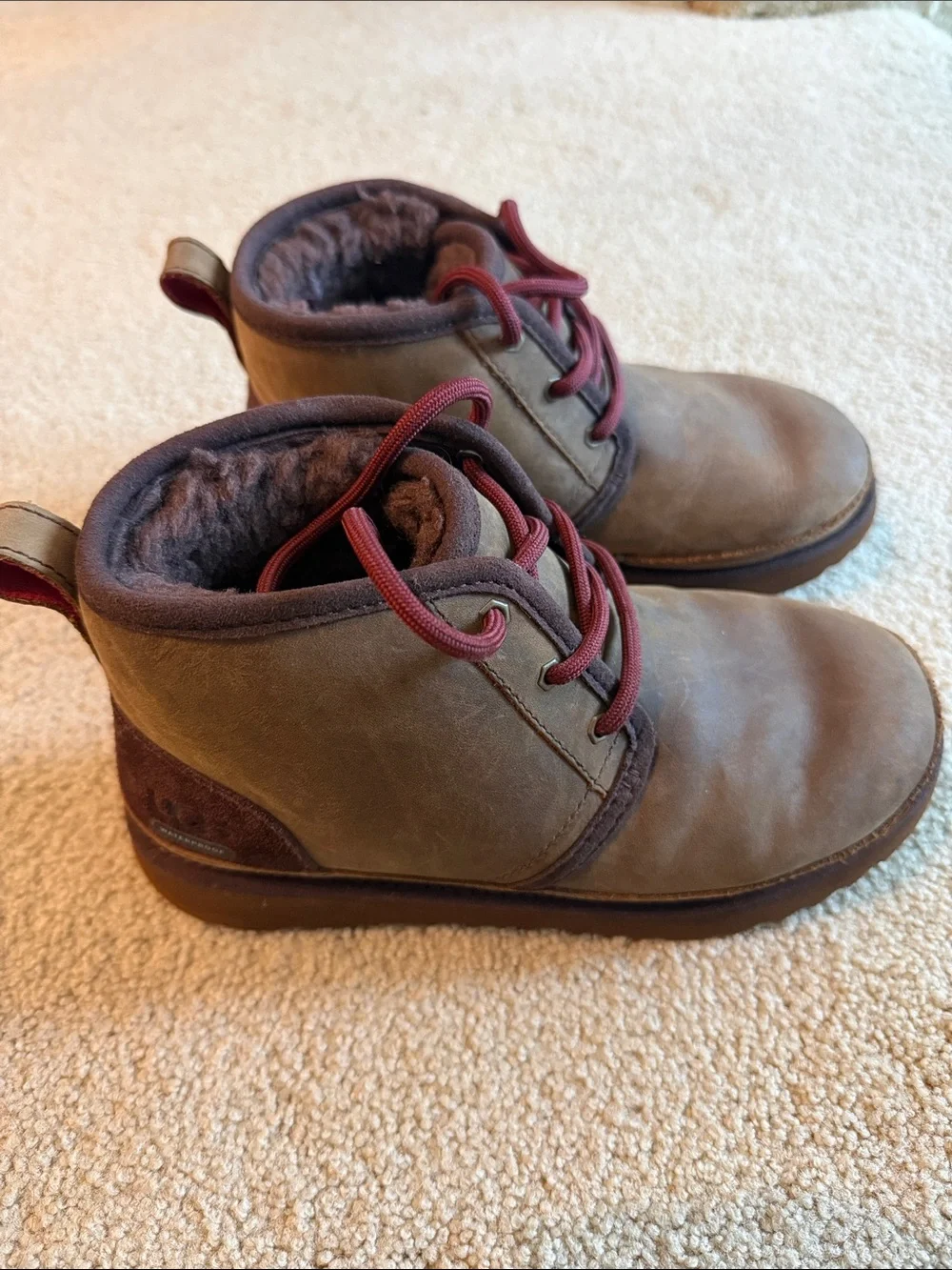 UGG Kids Brown Ankle Boots with Burgundy Laces